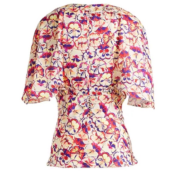 Paco Rabanne Sunny Pansy Print Cape-sleeve Satin top - Picture 2 of 5